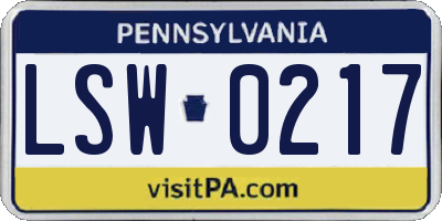 PA license plate LSW0217