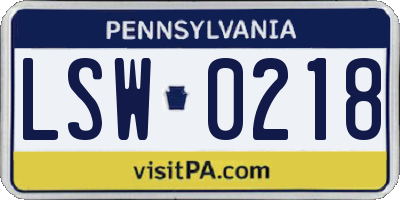 PA license plate LSW0218
