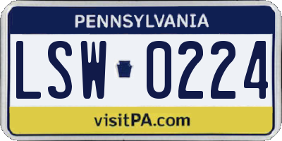 PA license plate LSW0224