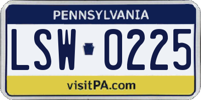 PA license plate LSW0225