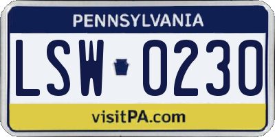 PA license plate LSW0230