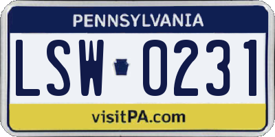 PA license plate LSW0231