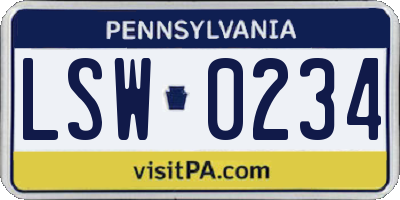 PA license plate LSW0234