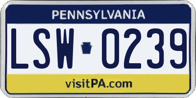 PA license plate LSW0239