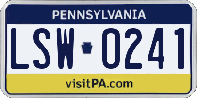 PA license plate LSW0241
