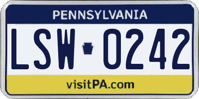PA license plate LSW0242
