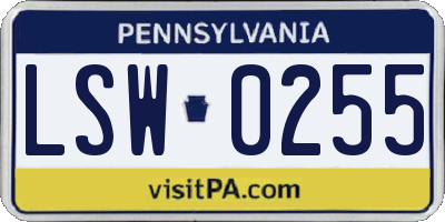 PA license plate LSW0255