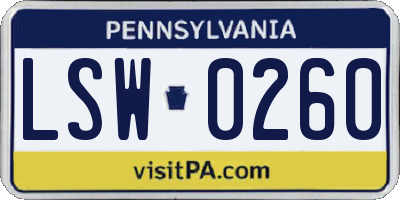 PA license plate LSW0260