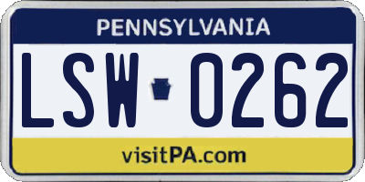 PA license plate LSW0262
