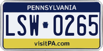 PA license plate LSW0265
