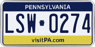 PA license plate LSW0274