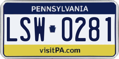 PA license plate LSW0281