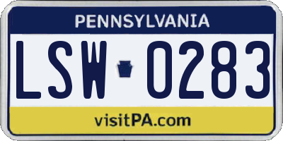 PA license plate LSW0283