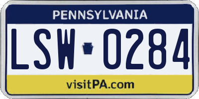 PA license plate LSW0284