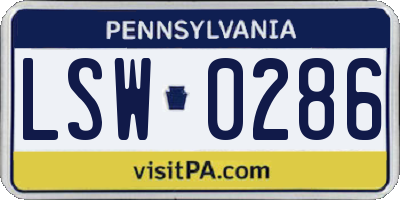 PA license plate LSW0286