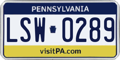 PA license plate LSW0289