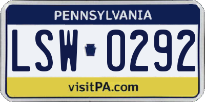 PA license plate LSW0292