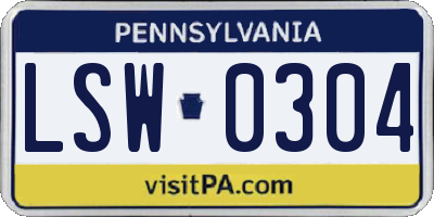 PA license plate LSW0304