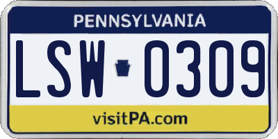 PA license plate LSW0309