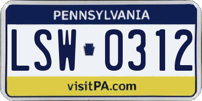 PA license plate LSW0312