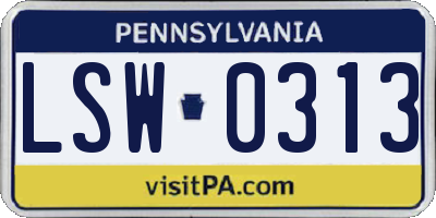 PA license plate LSW0313