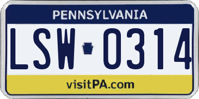 PA license plate LSW0314