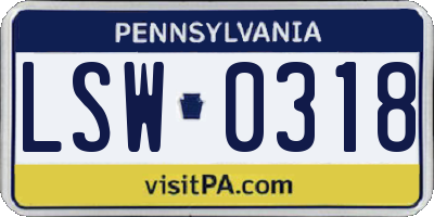 PA license plate LSW0318