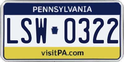 PA license plate LSW0322