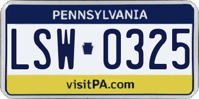 PA license plate LSW0325