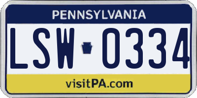PA license plate LSW0334