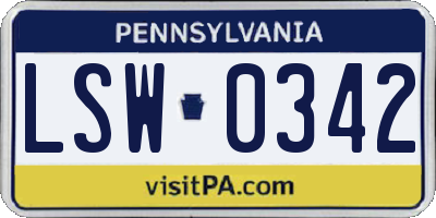 PA license plate LSW0342