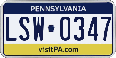 PA license plate LSW0347