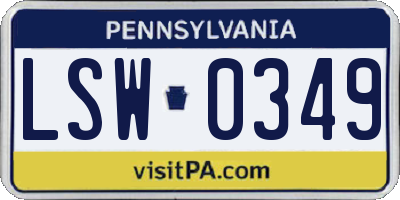 PA license plate LSW0349