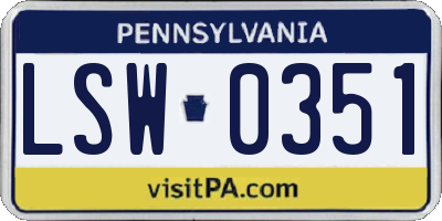 PA license plate LSW0351