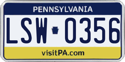 PA license plate LSW0356