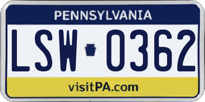PA license plate LSW0362