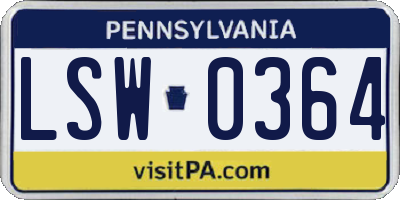 PA license plate LSW0364