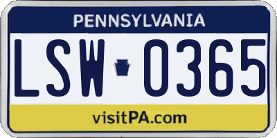PA license plate LSW0365