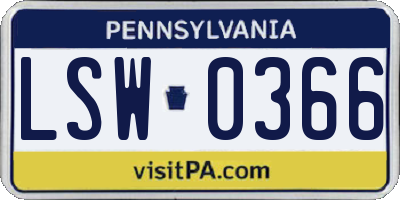PA license plate LSW0366