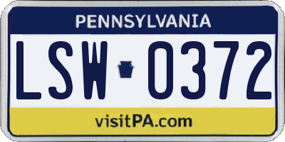 PA license plate LSW0372