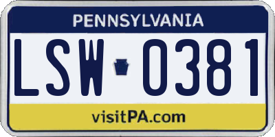 PA license plate LSW0381