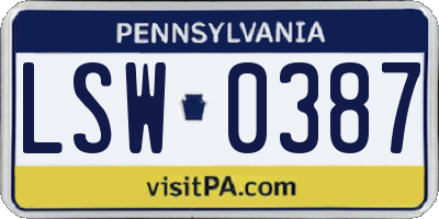 PA license plate LSW0387