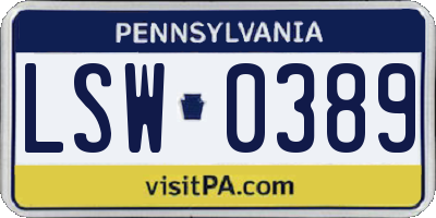 PA license plate LSW0389