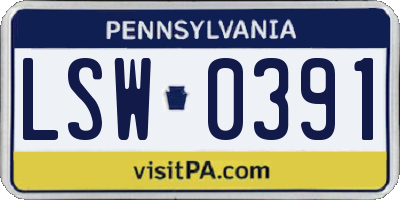 PA license plate LSW0391
