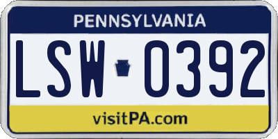 PA license plate LSW0392