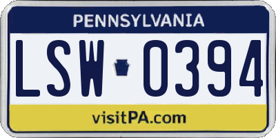 PA license plate LSW0394