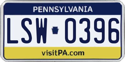 PA license plate LSW0396