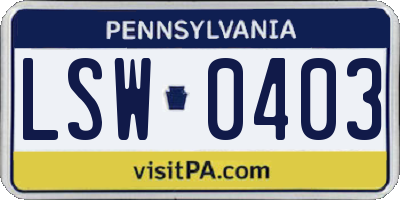 PA license plate LSW0403