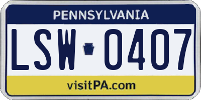 PA license plate LSW0407