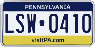 PA license plate LSW0410
